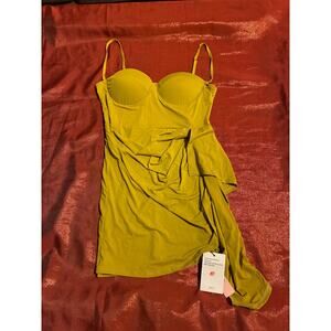 MICAS Dress Womens Green Bustier Spaghetti Strap Ruched Sash Mini Bodycon Dress